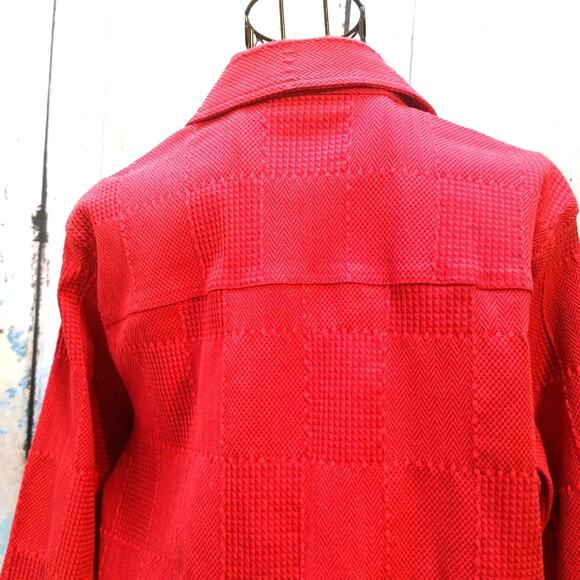Coldwater Creek Jacket Cardigan Size M Red Knit Squares Oyster Shell Buttons - Picture 7 of 11